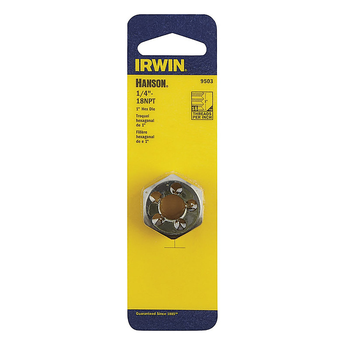 Irwin 9503ZR Hanson High Carbon Steel SAE Hexagon Die 1/4 in.-18NPT 1/pc.