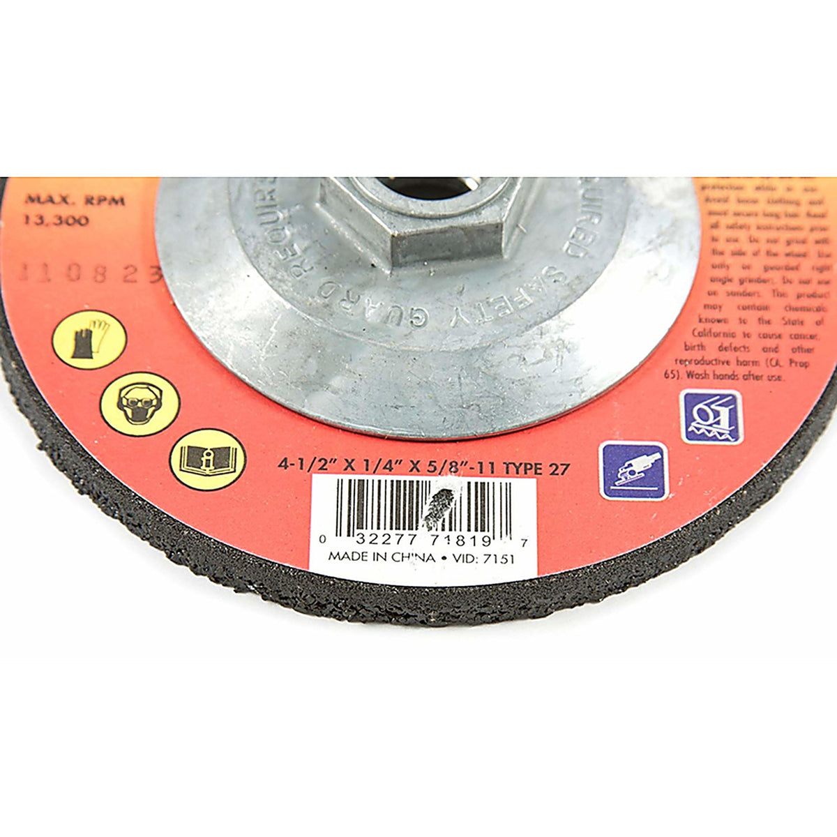 Forney 71819 4-1/2 in. D X 1/4 in. thick T X 5/8 in. in. S Metal Grinding Wheel 1 pc