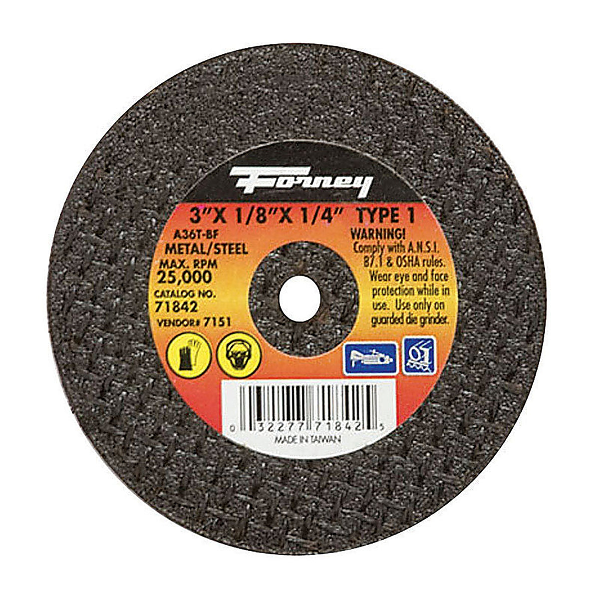 Forney 71842 3 in. D X 1/4 in. S Aluminum Oxide Metal Cut-Off Wheel 1 pc