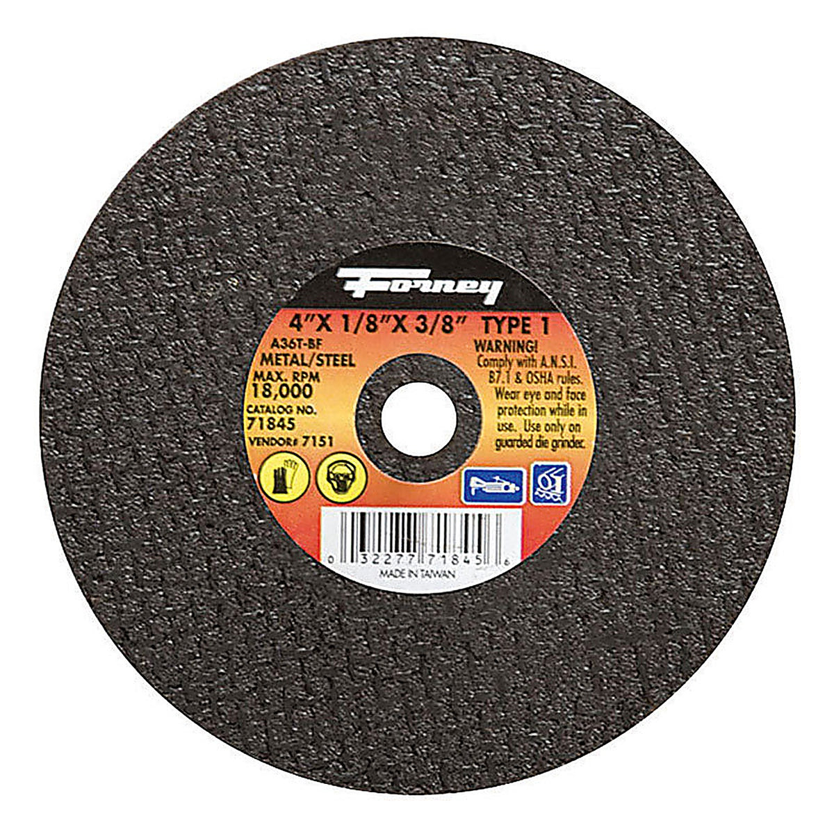 Forney 71845 4 in. D X 3/8 in. S Aluminum Oxide Metal Cut-Off Wheel 1 pc