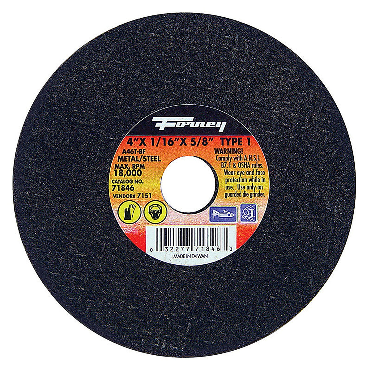 Forney 71846 4 in. D X 5/8 in. S Aluminum Oxide Metal Cut-Off Wheel 1 pc