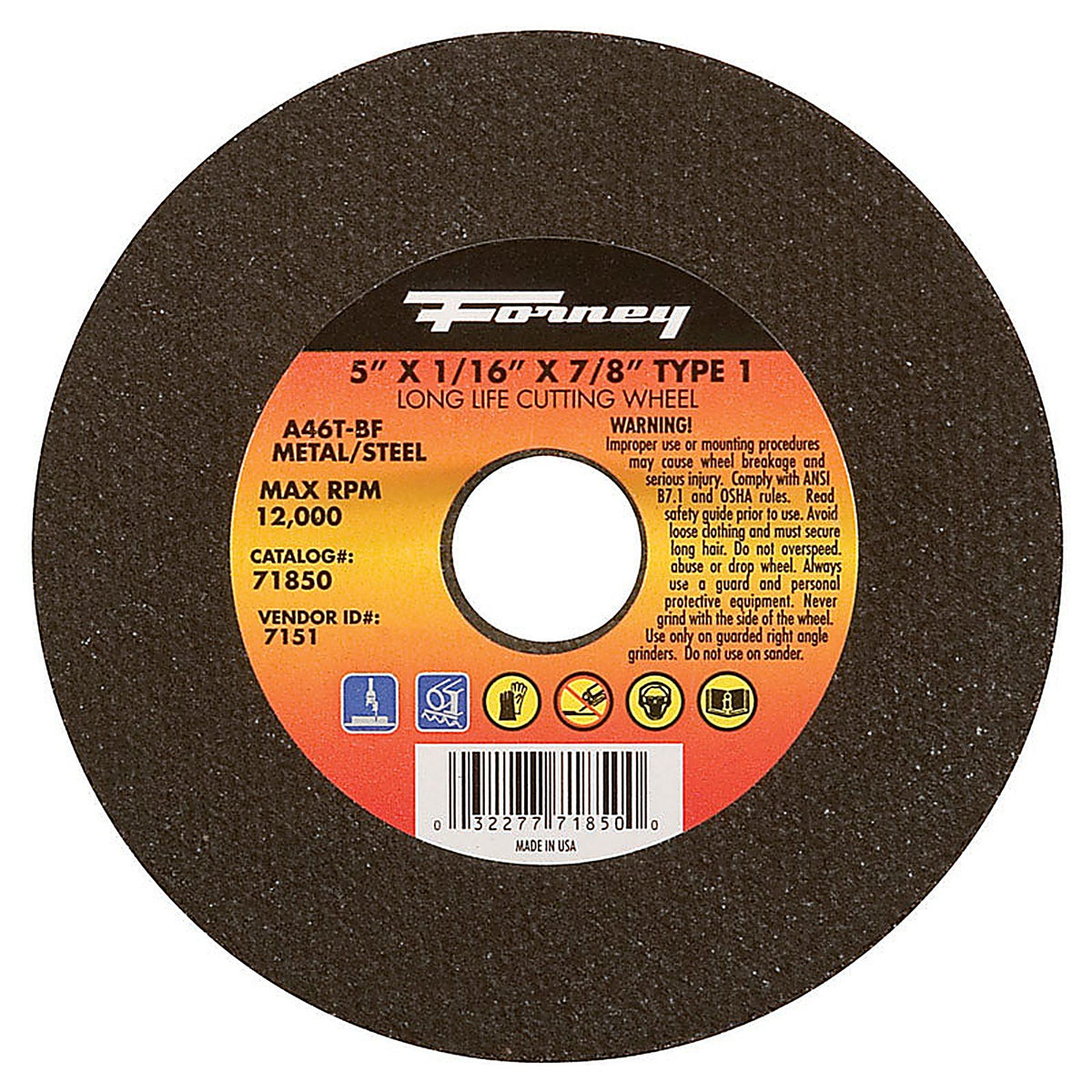 Forney 71850 5 in. D X 7/8 in. S Aluminum Oxide Metal Cut-Off Wheel 1 pc