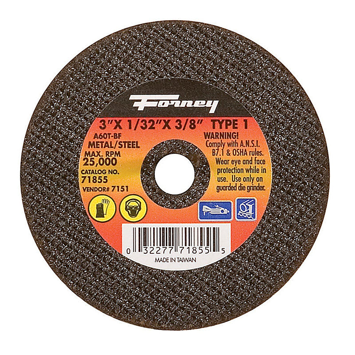 Forney 71855 3 in. D X 3/8 in. S Aluminum Oxide Metal Cut-Off Wheel 1 pc