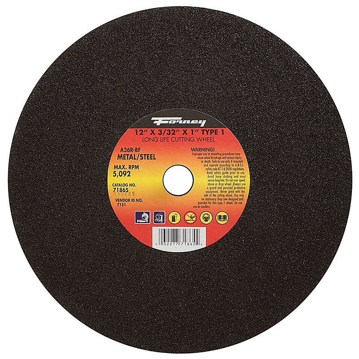 Forney 71865 12 in. D X 1 in. S Aluminum Oxide Metal Cutting Wheel 1 pc