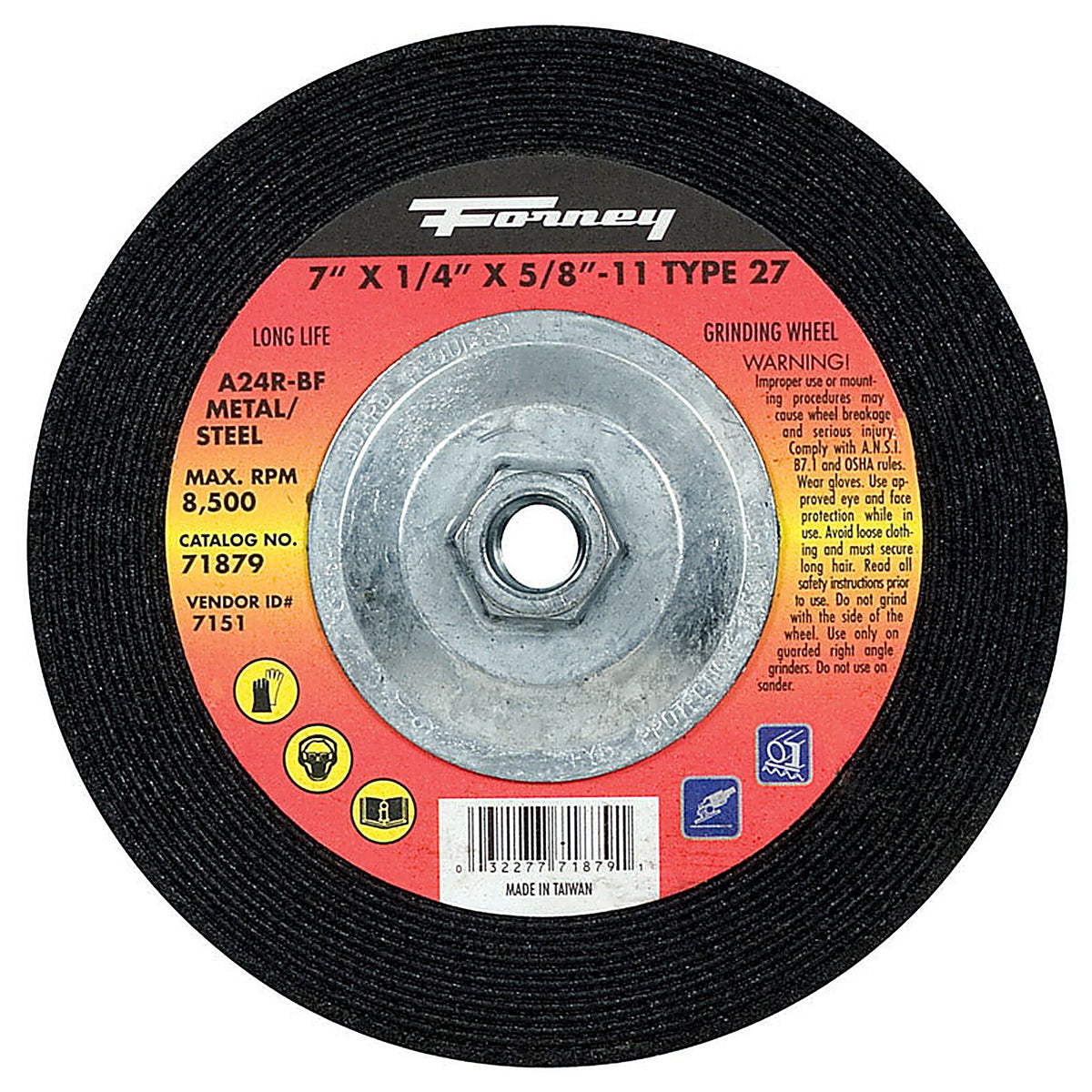 Forney 71879 7 in. D X 1/4 in. thick T X 5/8 in. in. S Metal Grinding Wheel 1 pc