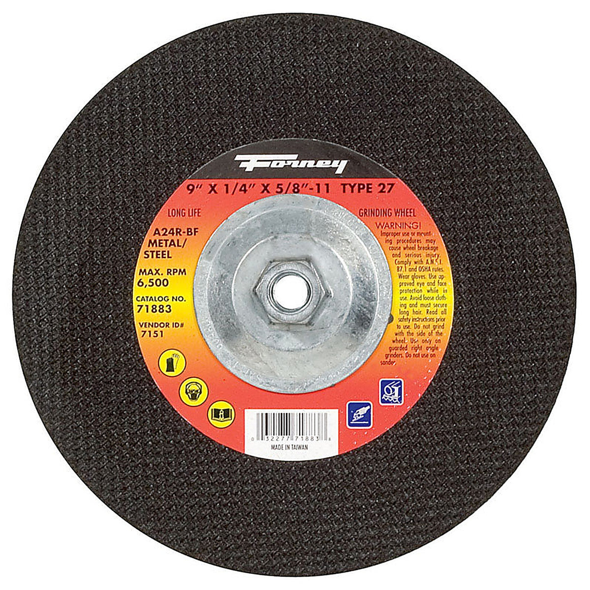 Forney 71883 9 in. D X 1/4 in. thick T X 5/8 in. in. S Metal Grinding Wheel 1 pc