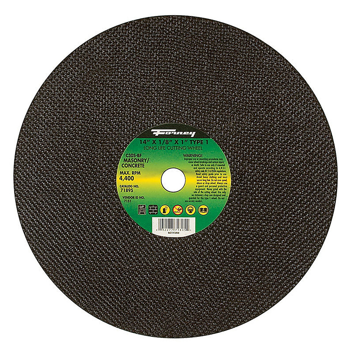 Forney 71895 14 in. D X 1 in. S Silicon Carbide Masonry/Asphalt Cutting Wheel 1 pc