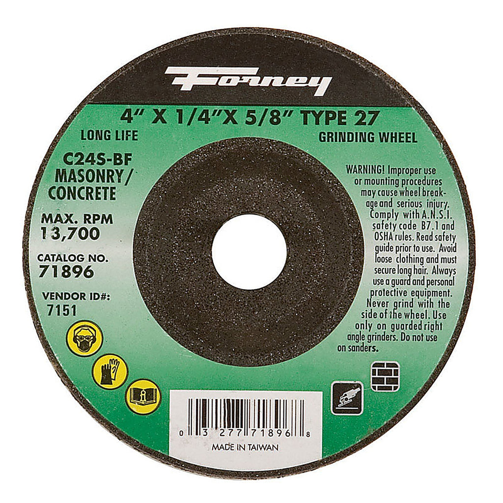 Forney 71896 4 in. D X 1/4 in. thick T X 5/8 in. in. S Masonry Grinding Wheel 1 pc