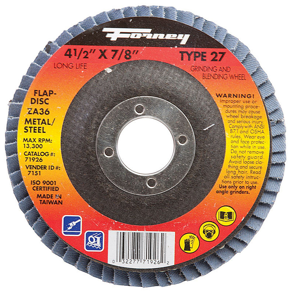Forney 71926 4-1/2 in. D X 7/8 in. S Zirconia Aluminum Oxide Flap Disc 36 Grit 1 pc