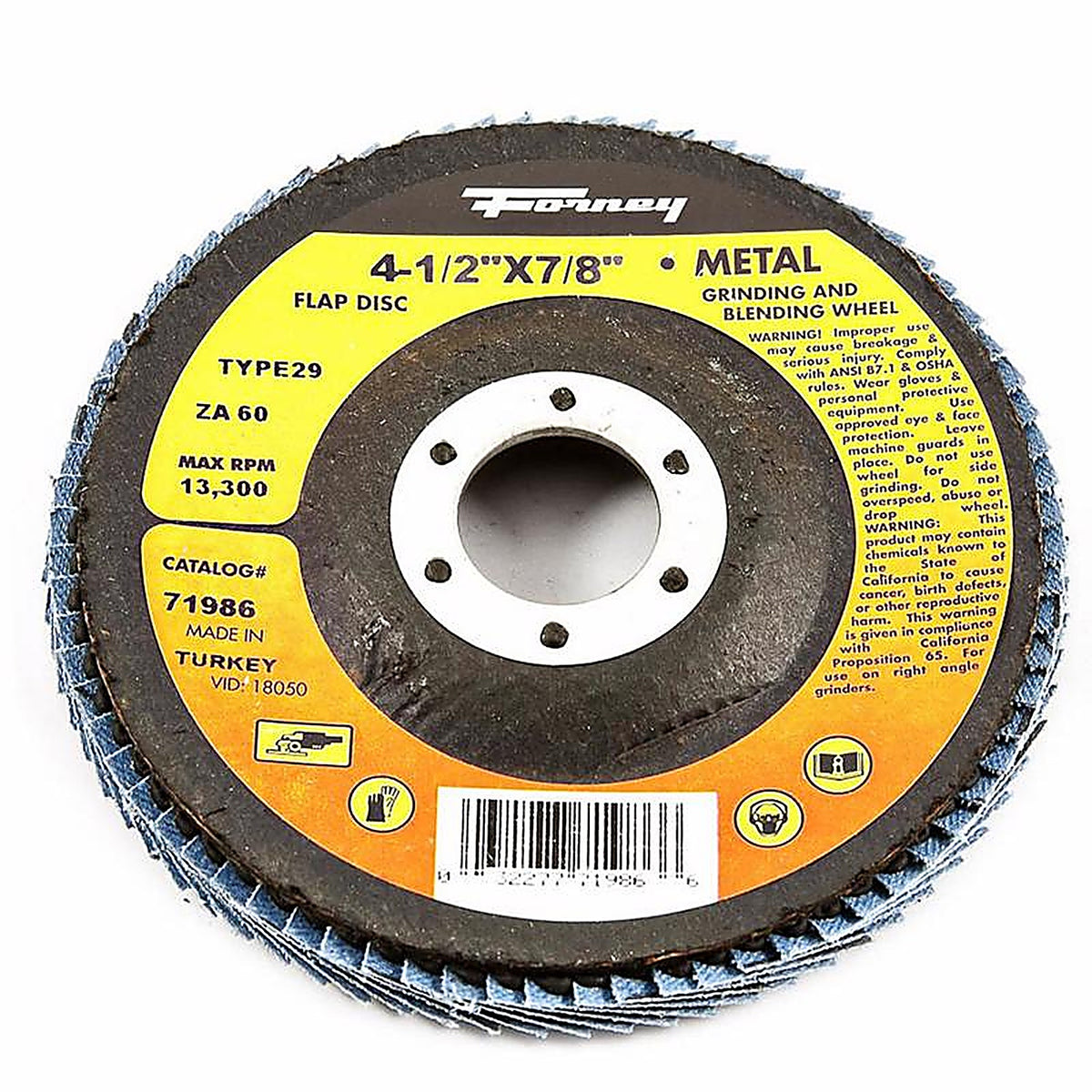 Forney 71986 4-1/2 in. D X 7/8 in. S Zirconia Aluminum Oxide Flap Disc 60 Grit 1 pc