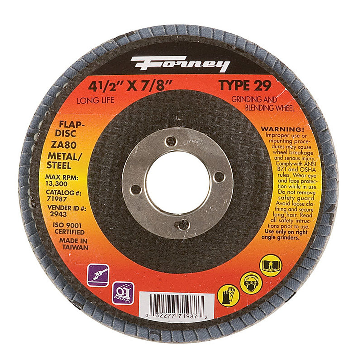 Forney 71987 4-1/2 in. D X 7/8 in. S Zirconia Aluminum Oxide Flap Disc 80 Grit 1 pc