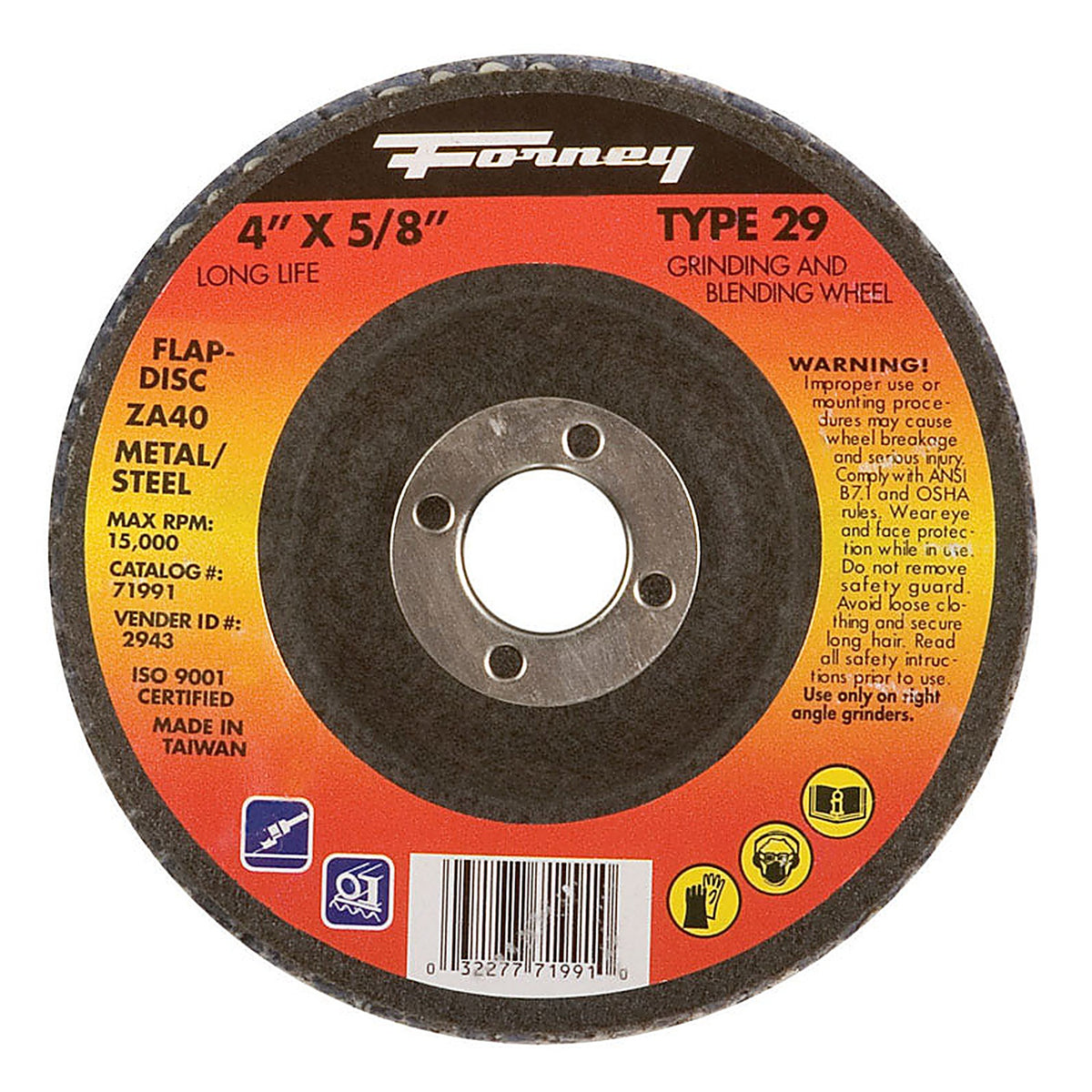 Forney 71991 4 in. D X 5/8 in. S Zirconia Aluminum Oxide Flap Disc 36 Grit 1 pc