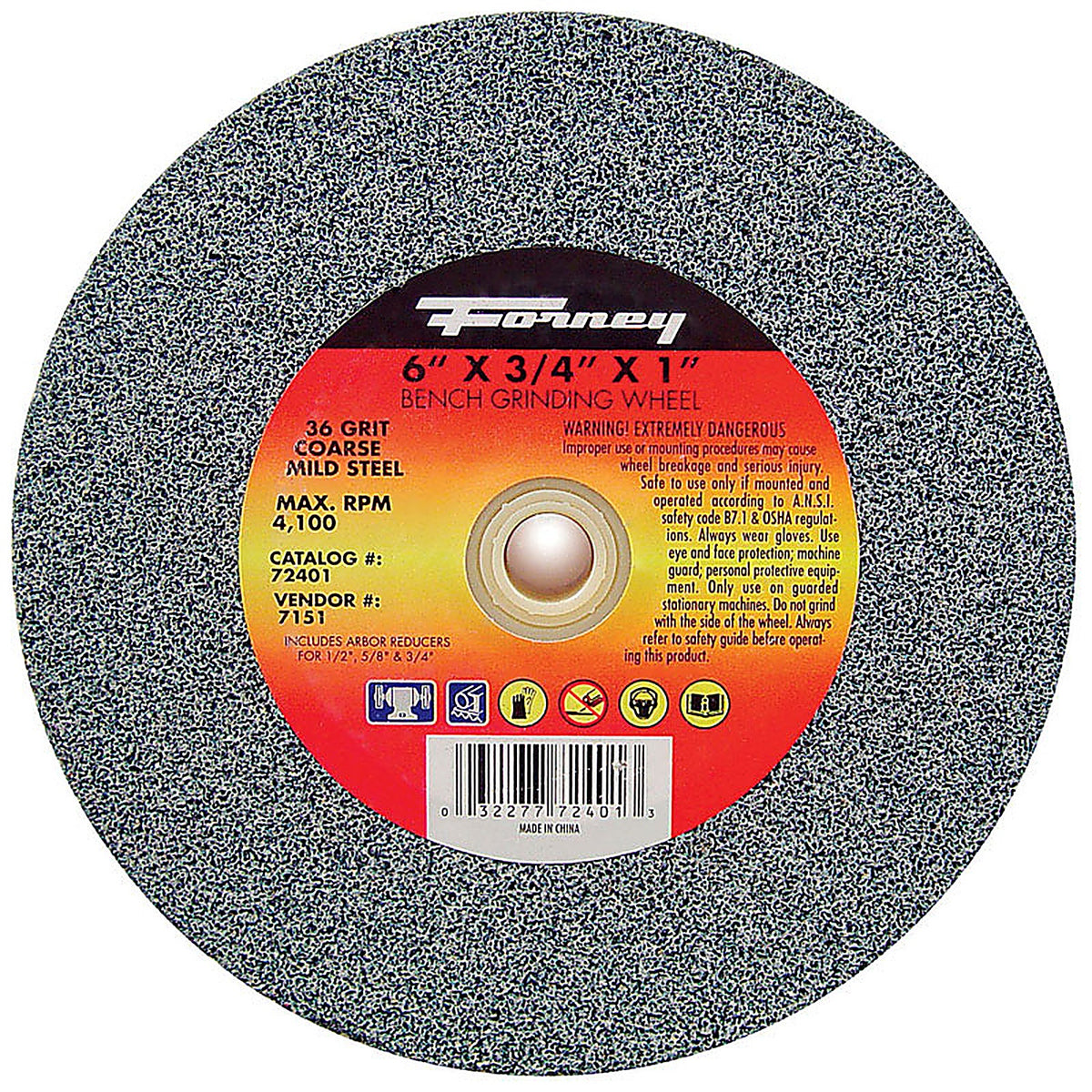 Forney 72401 6 in. D X 3/4 in. thick T X 1 in. in. S Bench Grinding Wheel 1 pc