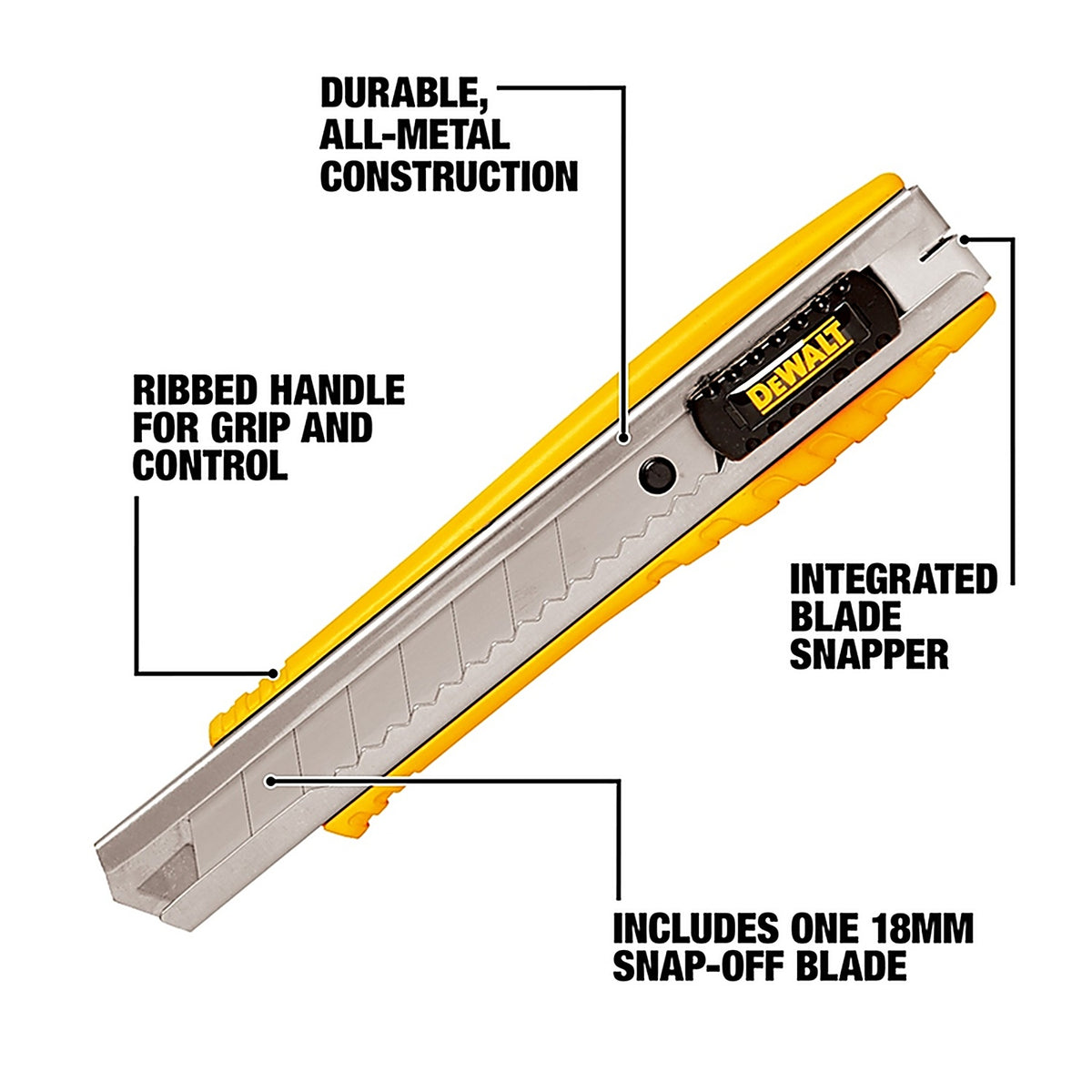 DeWalt DWHT10038 6-1/4 in. Sliding Snap-Off Utility Knife Black/Yellow 1 pk