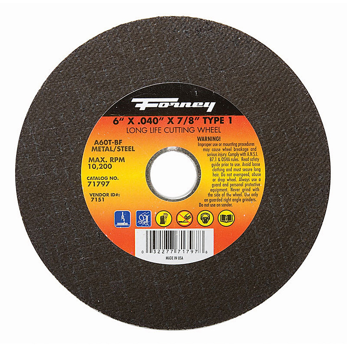 Forney 71797 6 in. D X 7/8 in. S Aluminum Oxide Metal Cut-Off Wheel 1 pc