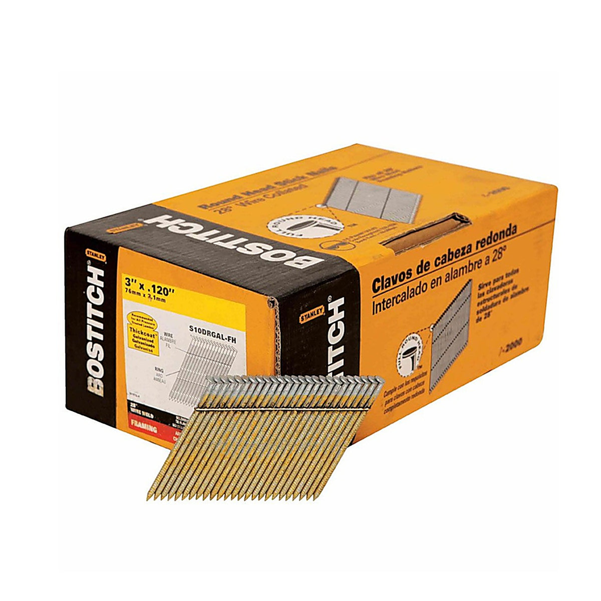 Bostitch - S10DRGAL-FH - 3 In. L X 11 Ga. Angled Strip Galvanized Framing Nails 28 Deg 2000 Pack