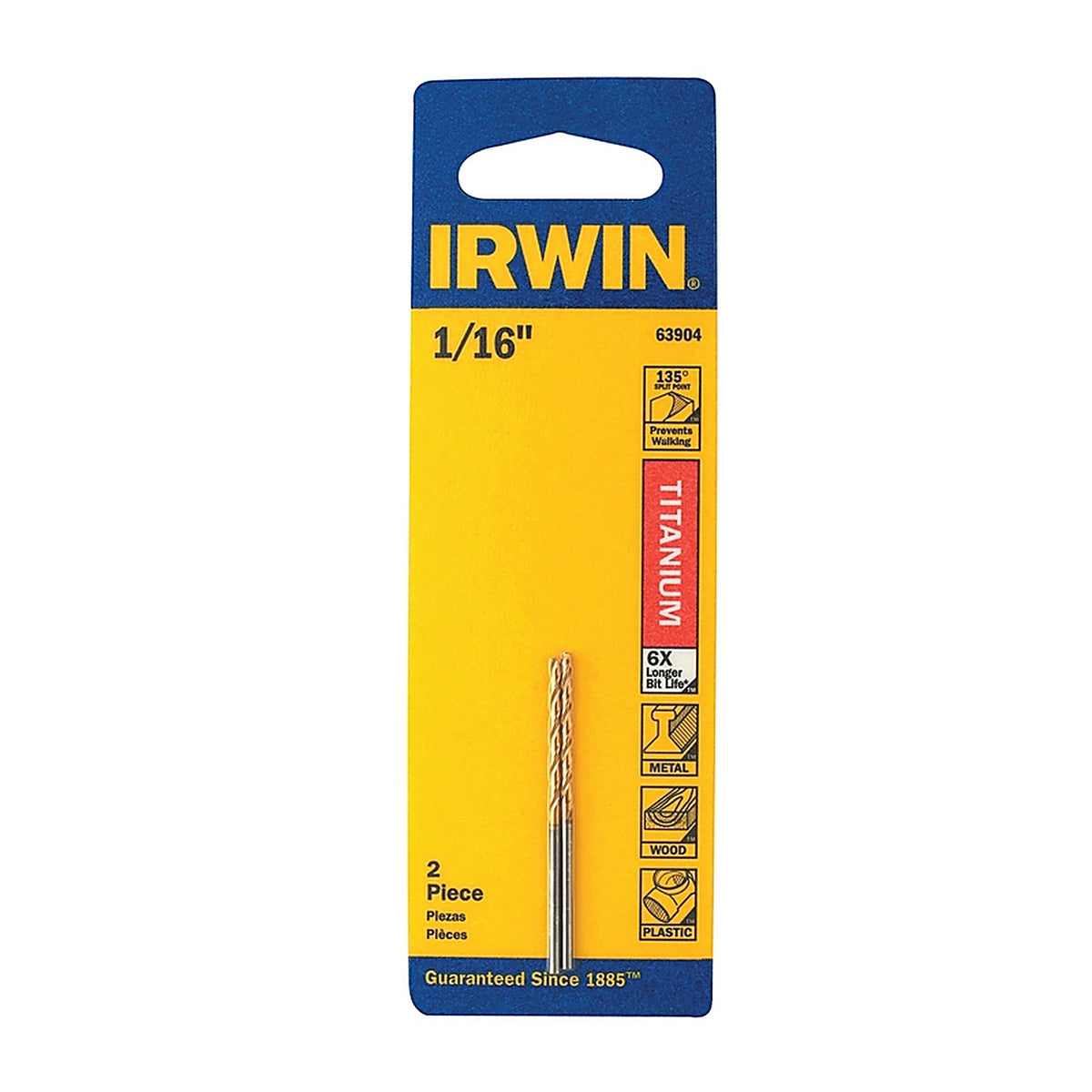 Irwin 63904 1/16 in. x 1-7/8 in. L High Speed Steel Drill Bit Set 2/pc.