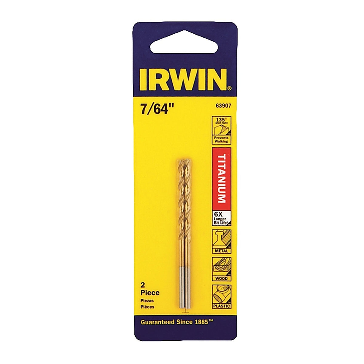 Irwin 63907 7/64 in. x 2-5/8 in. L High Speed Steel Drill Bit Set 2/pc.