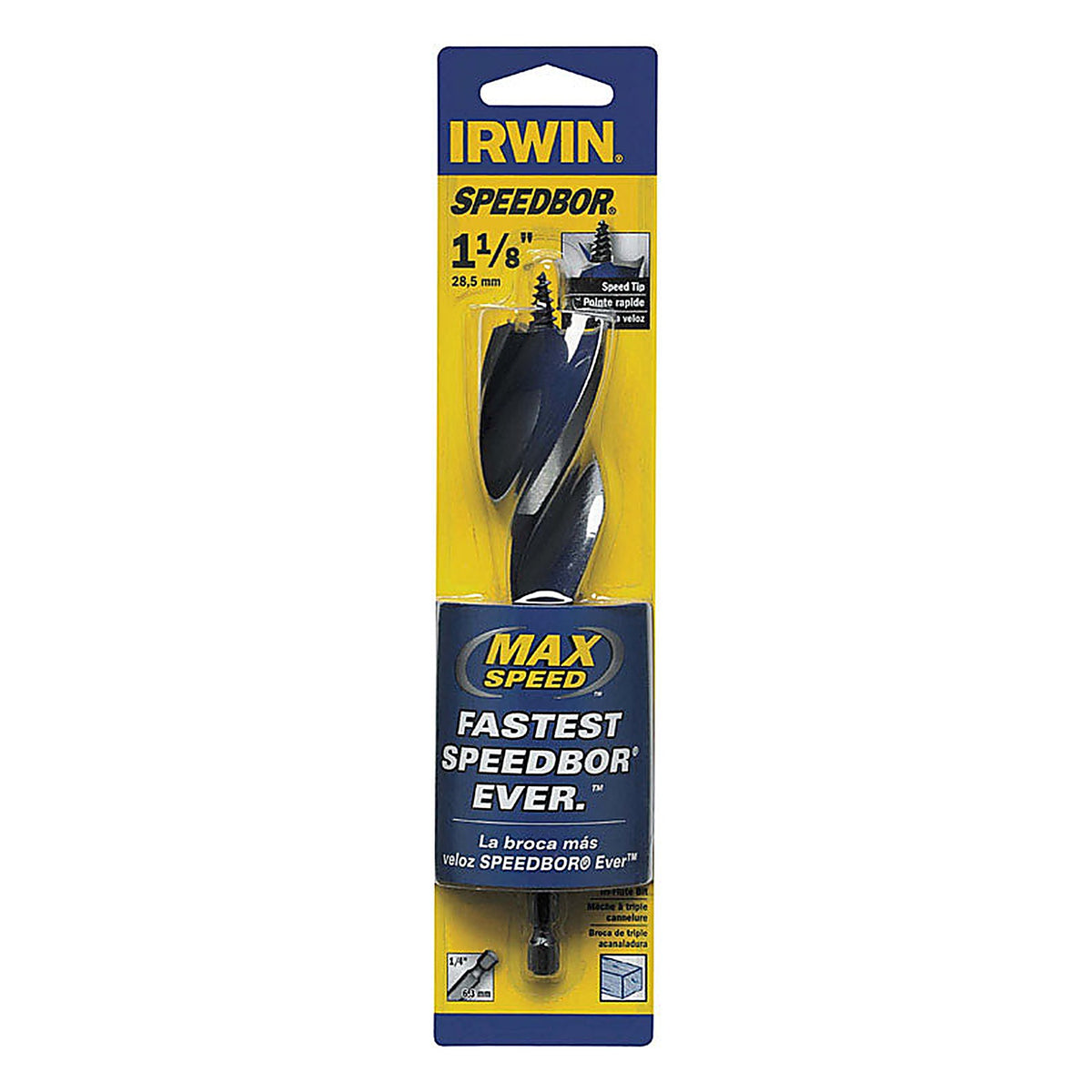Irwin - 3041019 - Speedbor 1-1/8 In. X 6 In. L Carbon Steel Wood Boring Bit Quick-Change HEX Shank 1 Piece