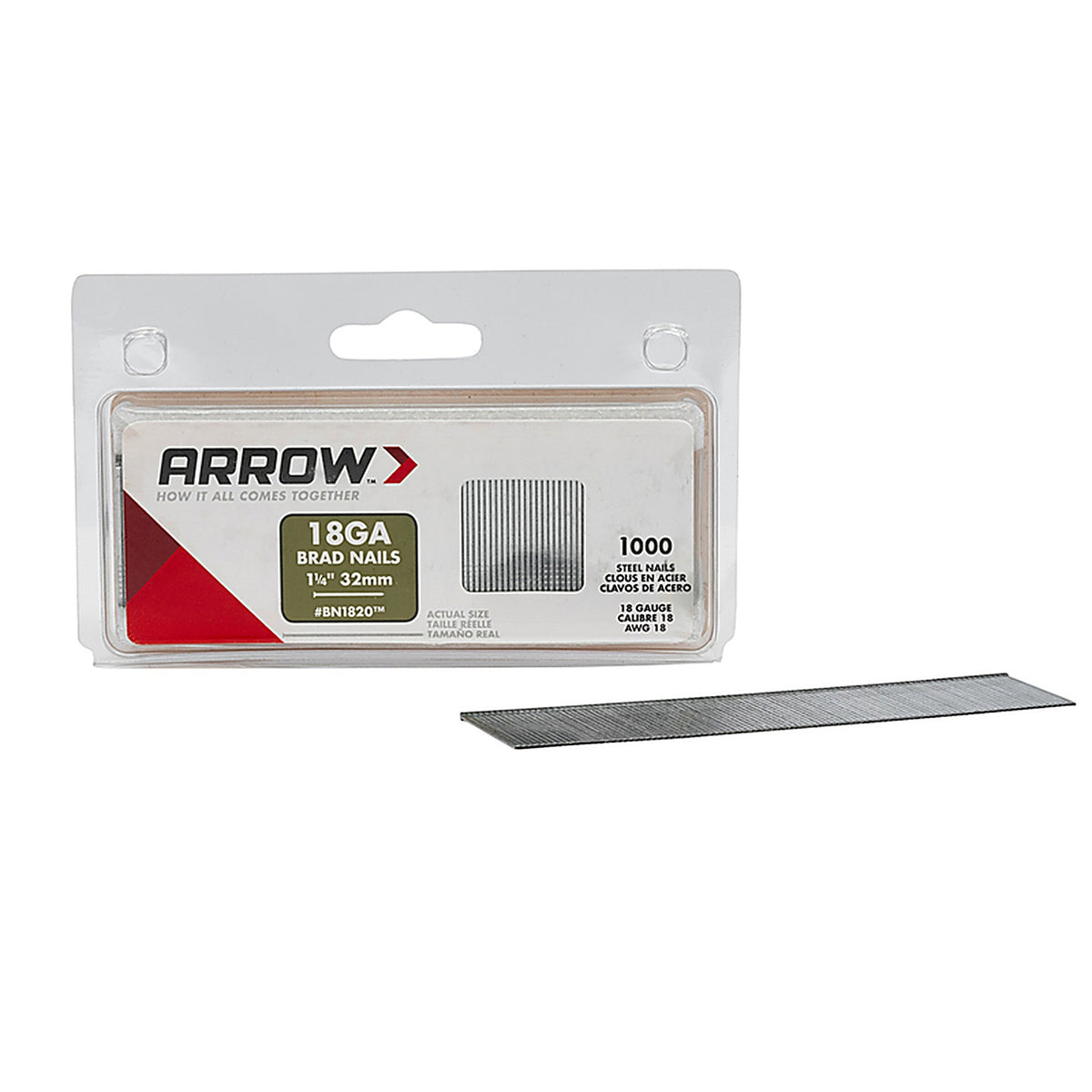 Arrow Fastener BN1820CS BN1820 18 Ga. x 1-1/4 in. L Galvanized Steel Brad Nails 1000/Pack 0.65 lb.