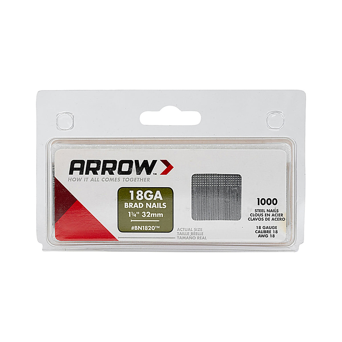 Arrow Fastener BN1820CS BN1820 18 Ga. x 1-1/4 in. L Galvanized Steel Brad Nails 1000/Pack 0.65 lb.