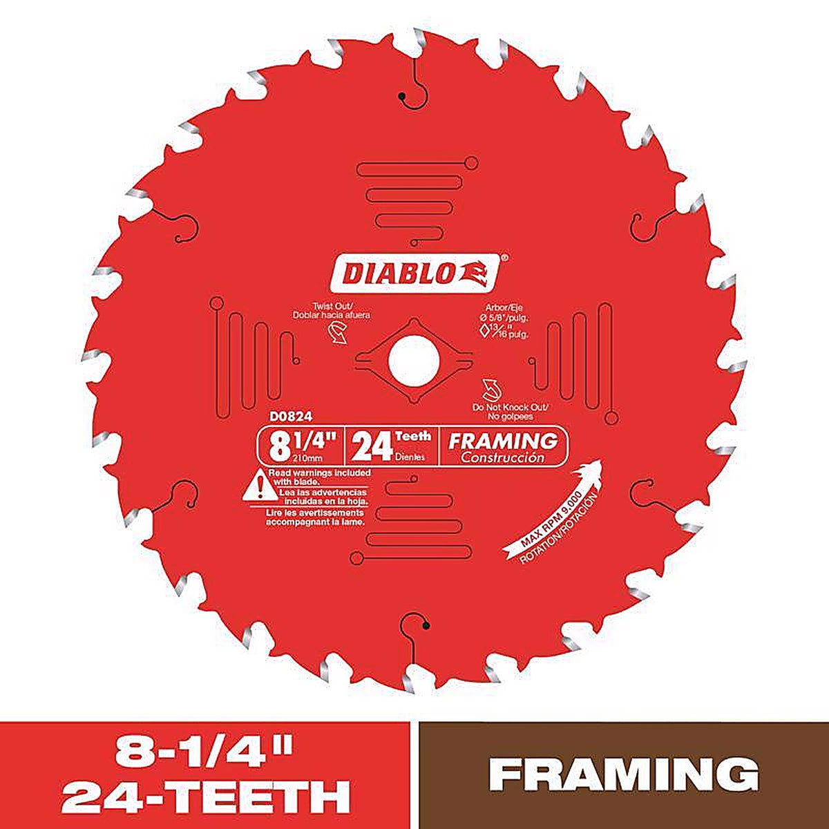 Diablo D0824X 8 in. D X 5/8 in. TiCo Hi-Density Carbide Framing Blade 24 teeth 1 pc