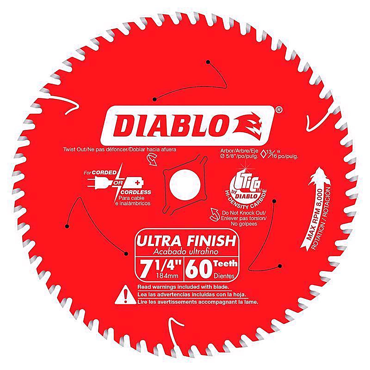 Diablo - D0760X - 7-1/4 In. D X 5/8 In. Tico Hi-Density Carbide Circular Saw Blade 60 Teeth 1 Pack