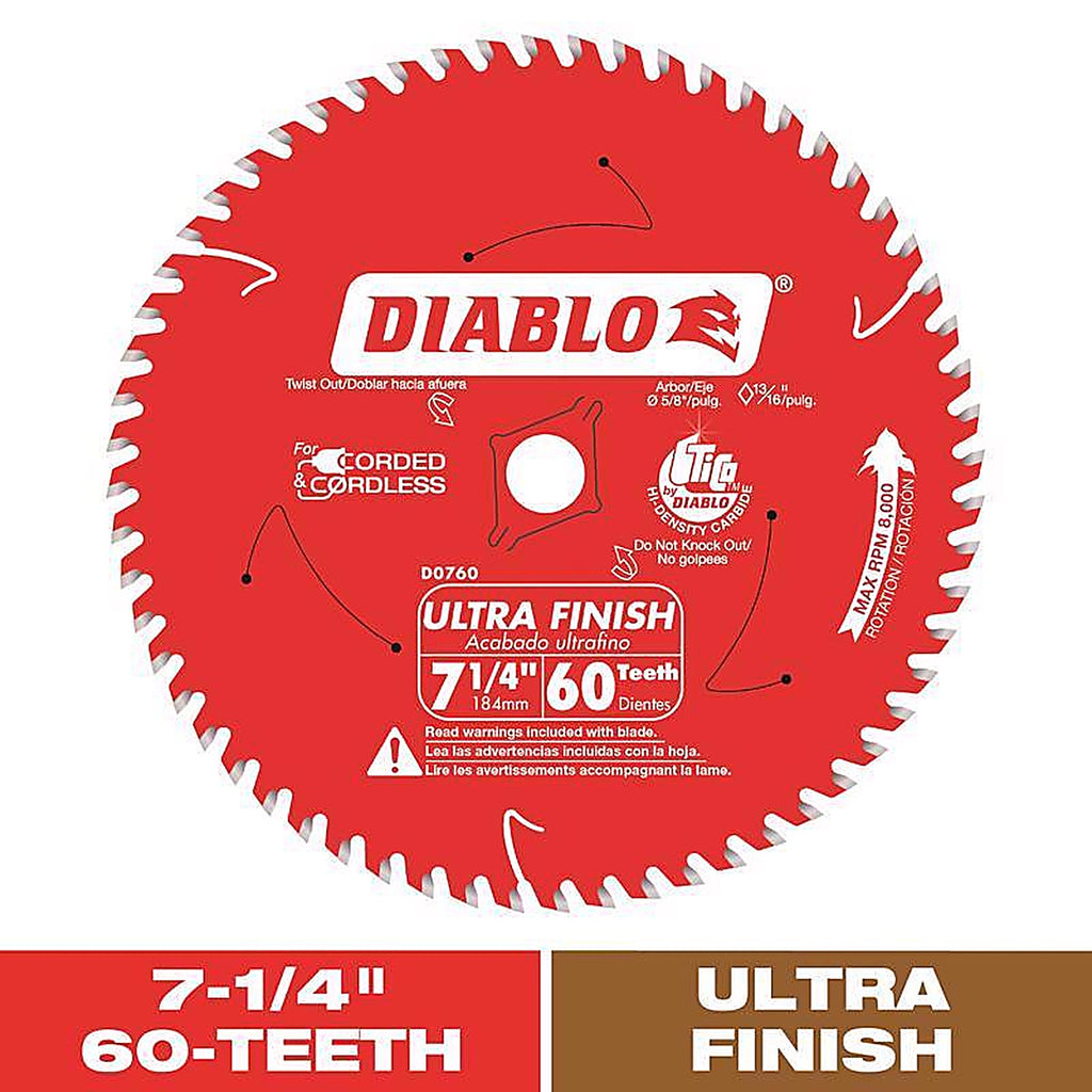 Diablo - D0760X - 7-1/4 In. D X 5/8 In. Tico Hi-Density Carbide Circular Saw Blade 60 Teeth 1 Pack