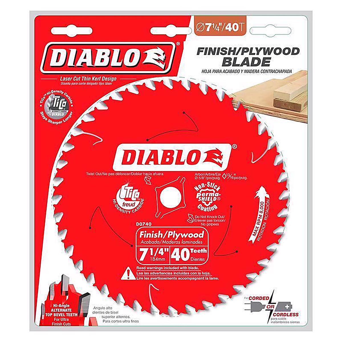 Diablo - D0740X - 7-1/4 In. D X 5/8 In. Tico Hi-Density Carbide Circular Saw Blade 40 Teeth 1 Pack