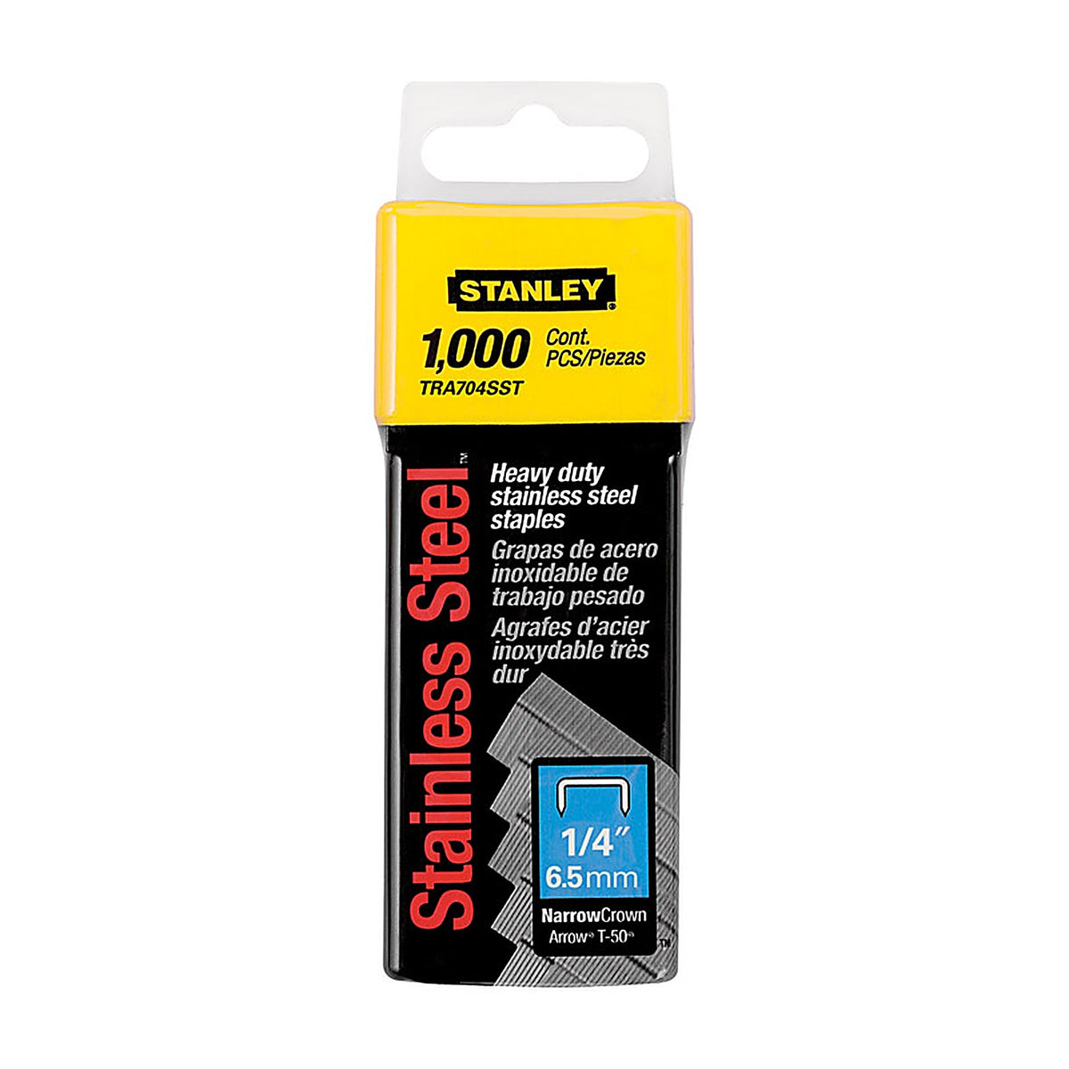 Stanley - TRA704SST - T50 27/64 In. W X 1/4 In. L 24 Ga. Narrow Crown Heavy Duty Staples 1000 Pack