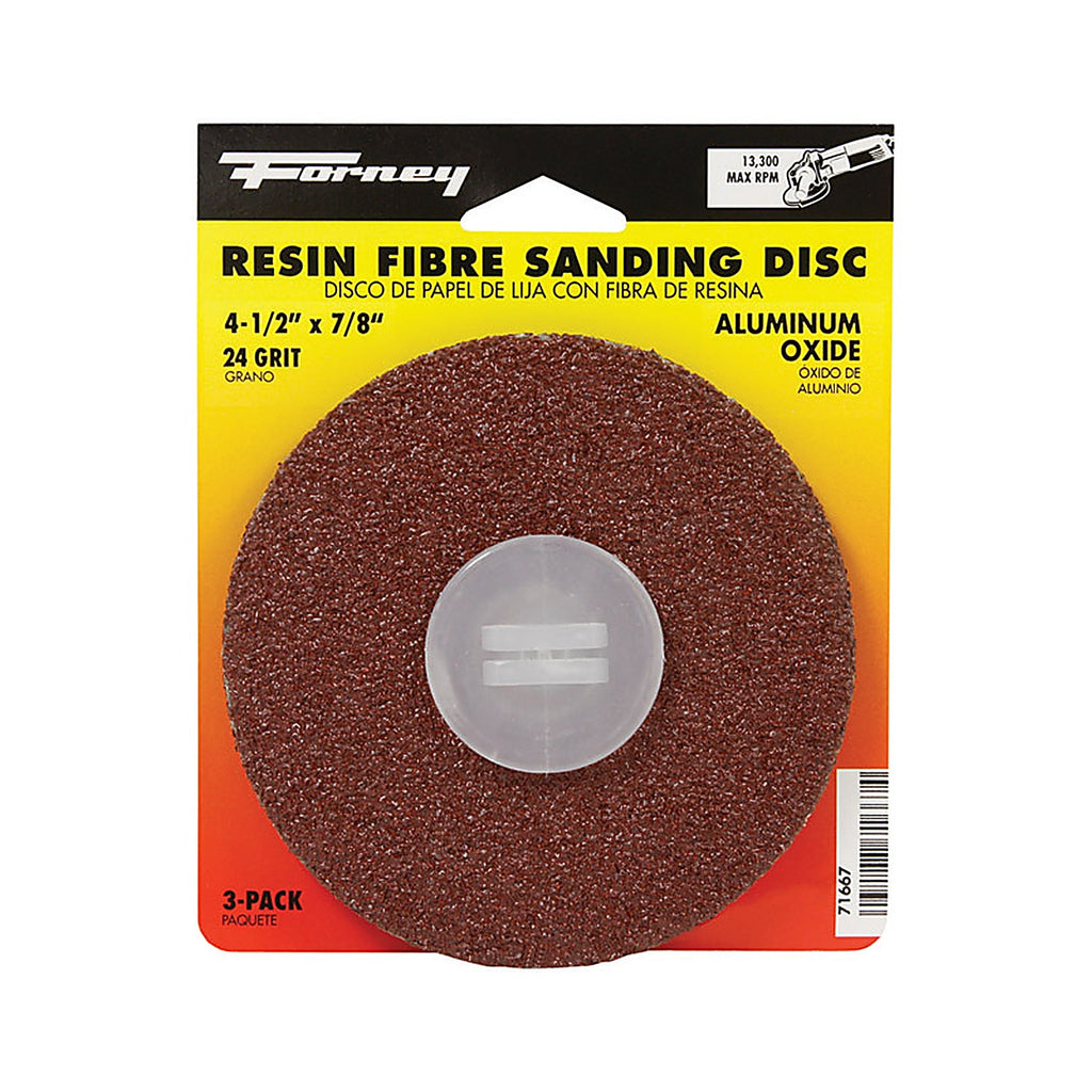 Forney 71667 4.5 in. Aluminum Oxide Adhesive Sanding Disc 24 Grit 3 pk
