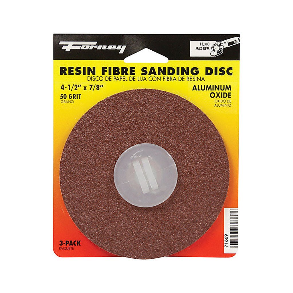 Forney 71669 4.5 in. Aluminum Oxide Resin Fibre Sanding Disc 50 Grit 3 pk