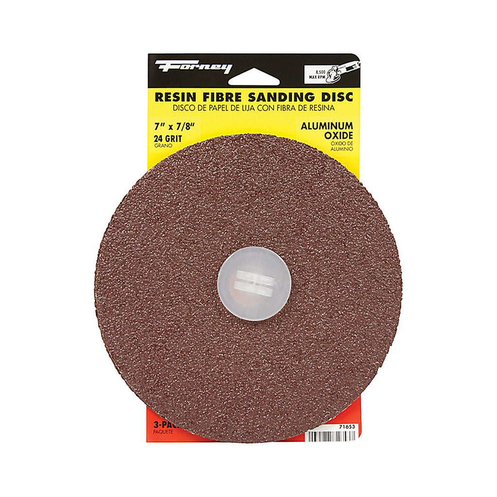 Forney 71653 7 in. Aluminum Oxide Adhesive Sanding Disc 24 Grit 3 pk