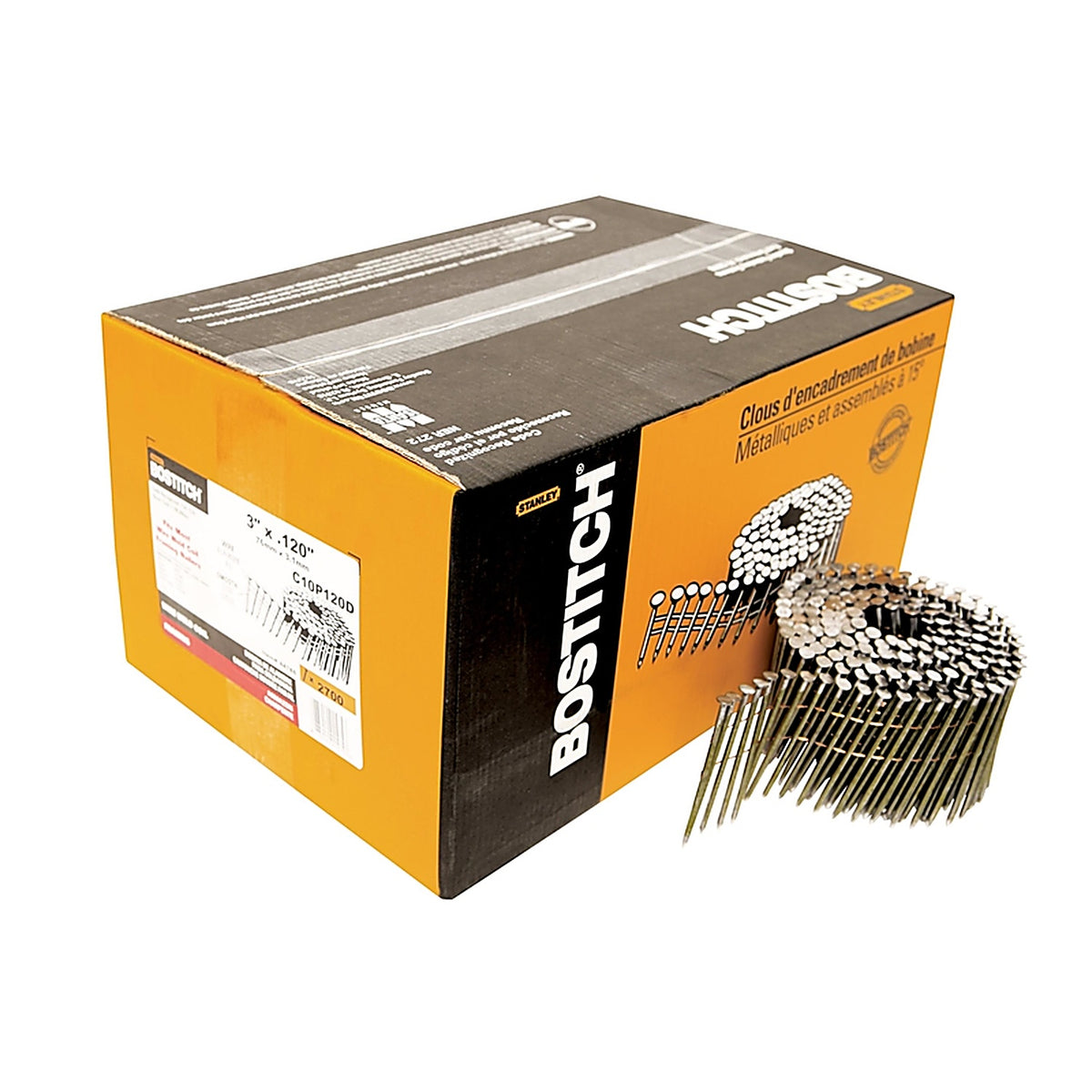 Bostitch - C10P120D - 3 In. L X 11 Ga. Angled Coil Coated Framing Nails 15 Deg 2700 Pack