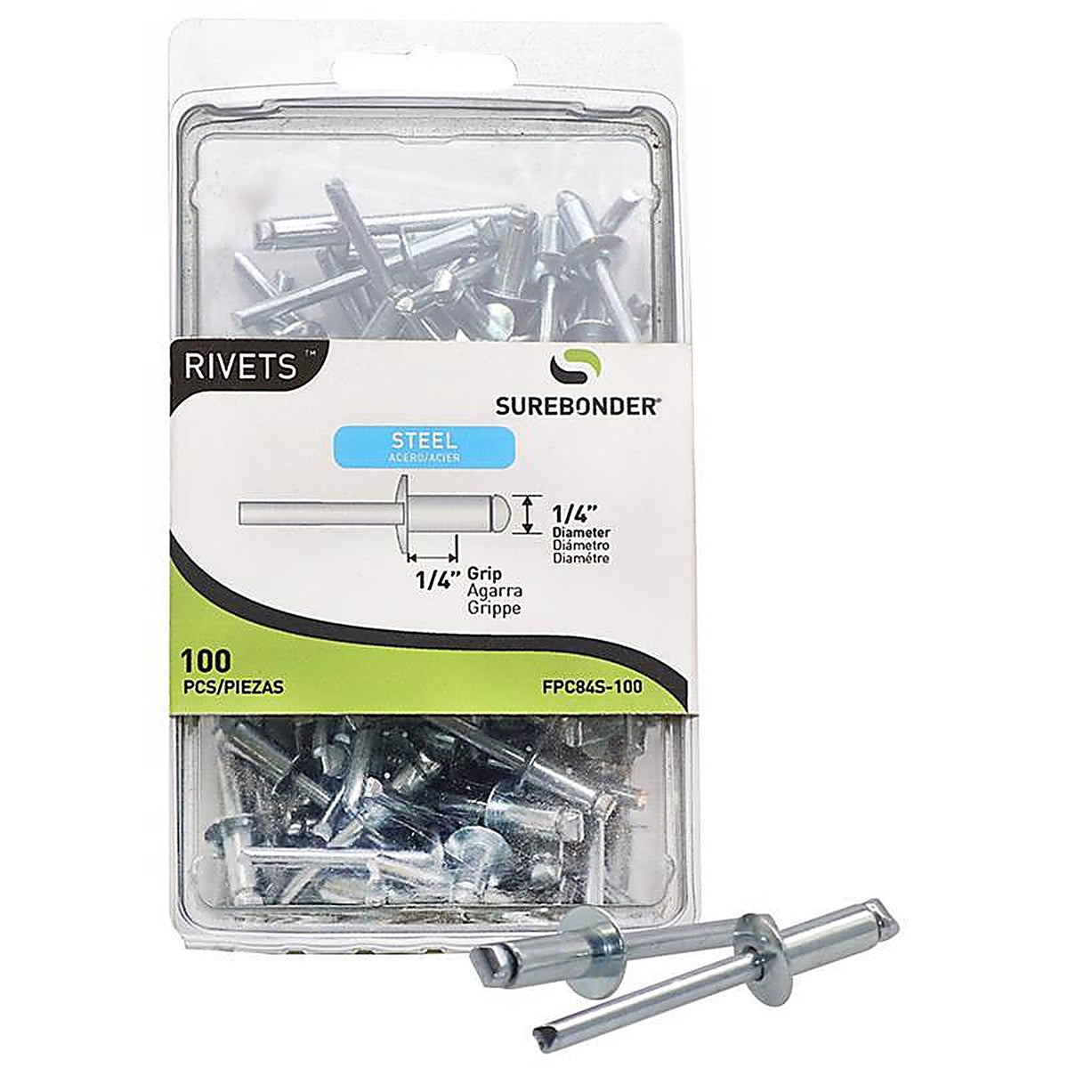 Surebonder - FPC84S-100 - 1/4 In. D X 1/4 In. Steel Rivets Silver 100 Piece