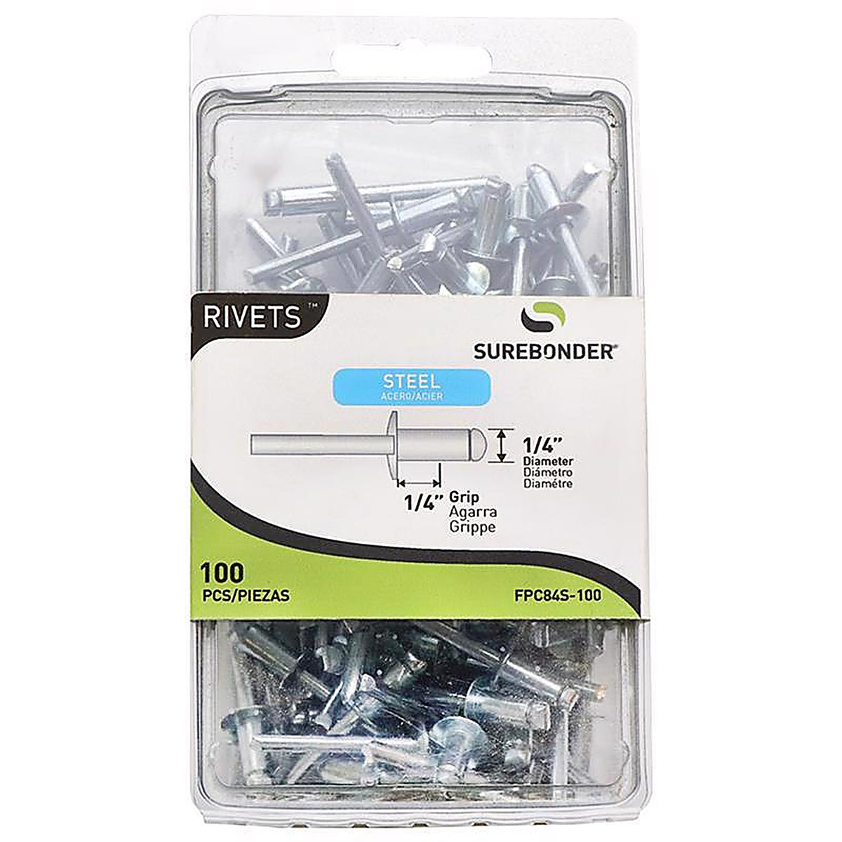 Surebonder - FPC84S-100 - 1/4 In. D X 1/4 In. Steel Rivets Silver 100 Piece