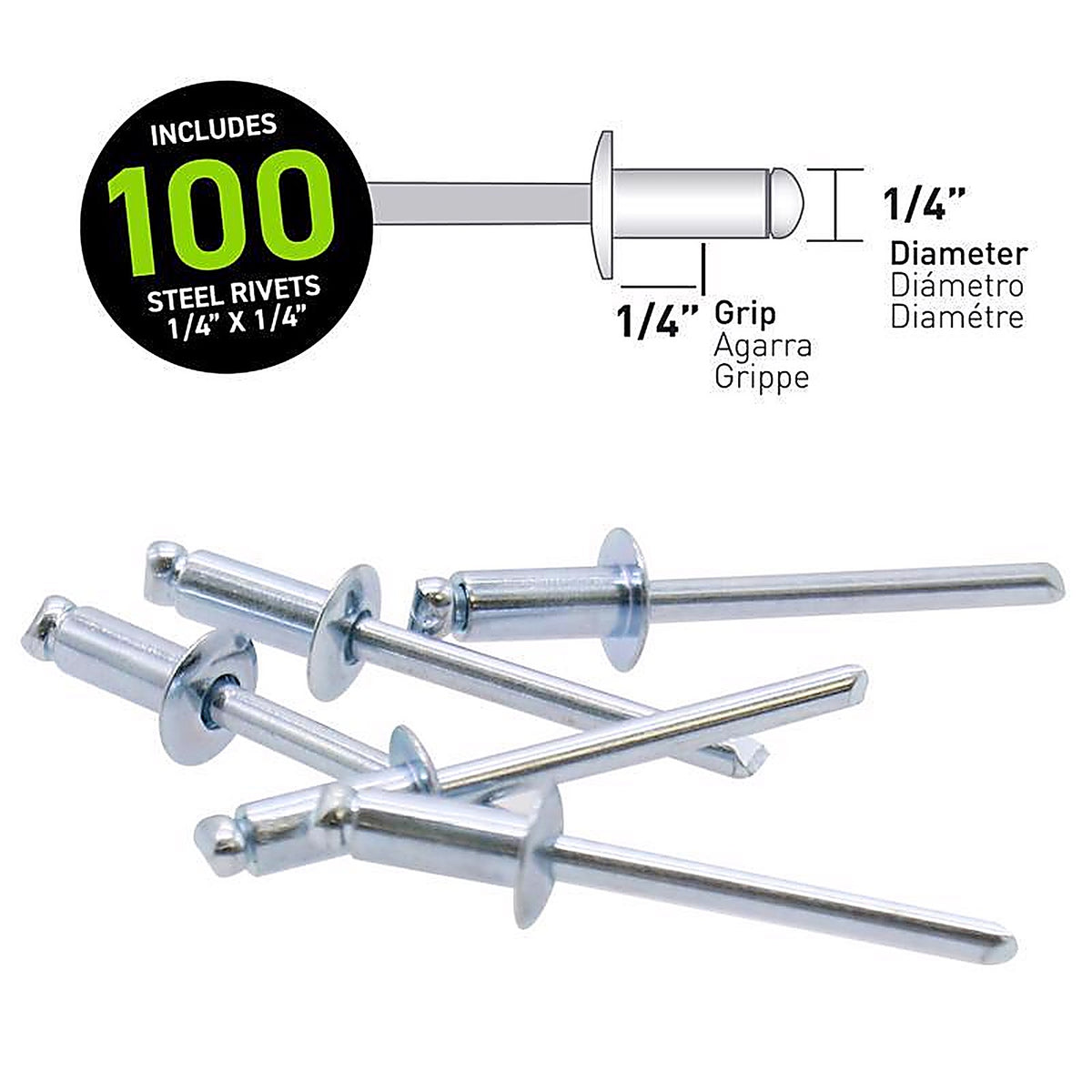 Surebonder - FPC84S-100 - 1/4 In. D X 1/4 In. Steel Rivets Silver 100 Piece