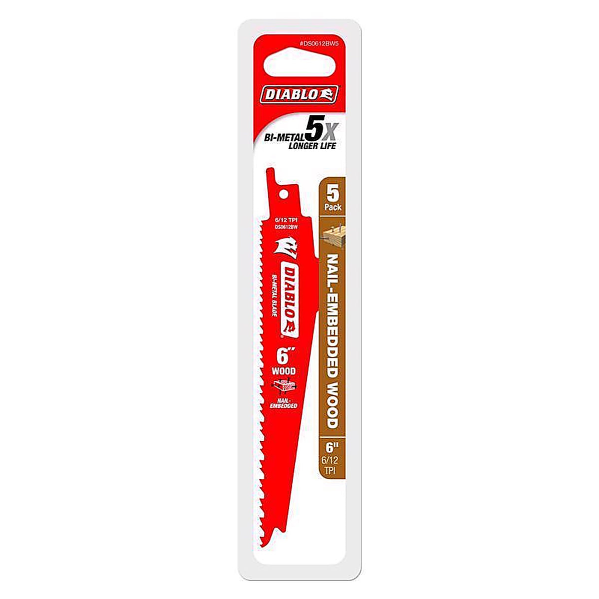 Diablo DS0612BW5 6 in. Bi-Metal Reciprocating Saw Blade 6/12 TPI 5 pk