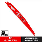 Diablo DS0914BGP5 9 in. Bi-Metal Reciprocating Saw Blade 8/14 TPI 5 pc