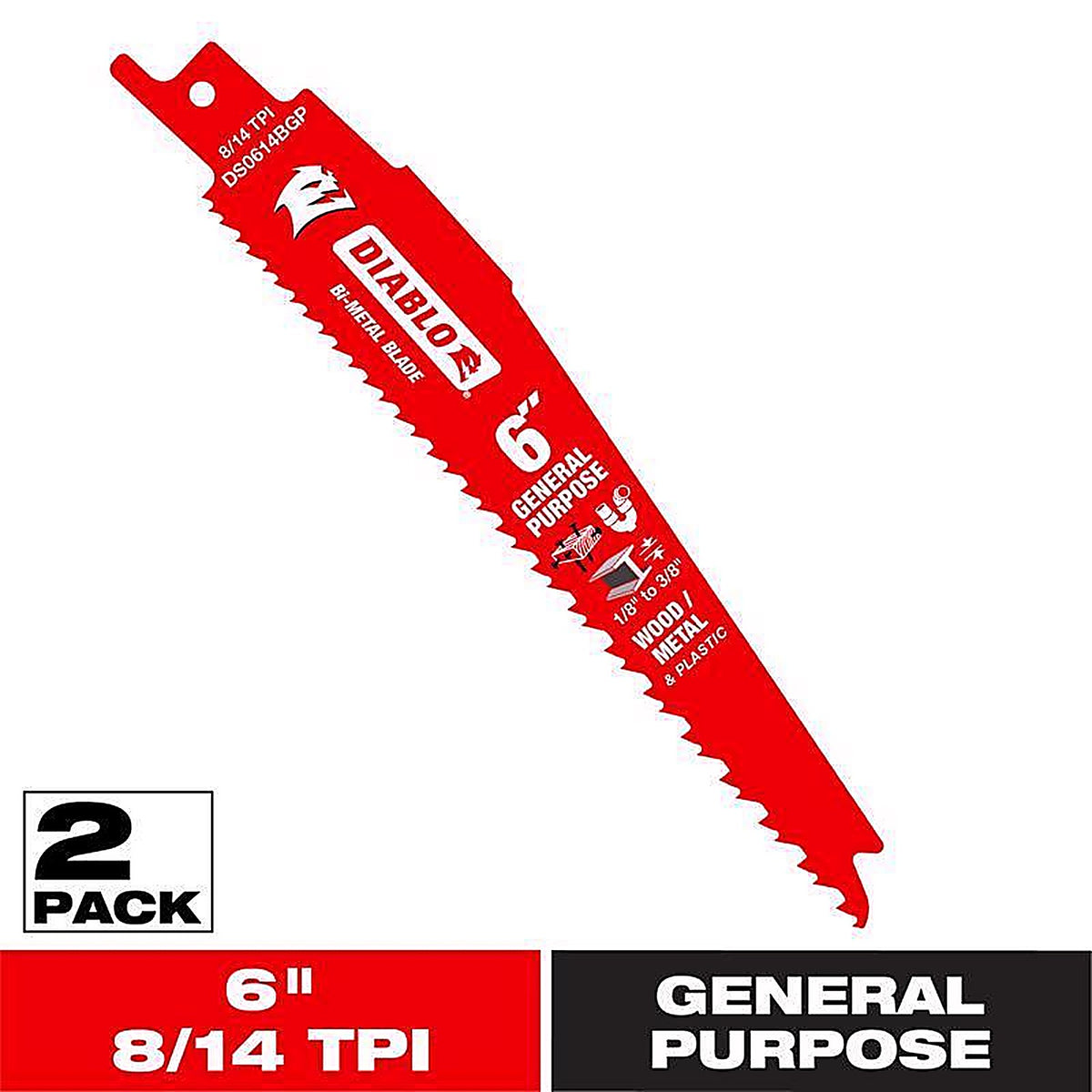 Diablo - DS0614BGP2 - 6 In. Bi-Metal General Purpose Reciprocating Saw Blade 8/14 TPI 2 Pack