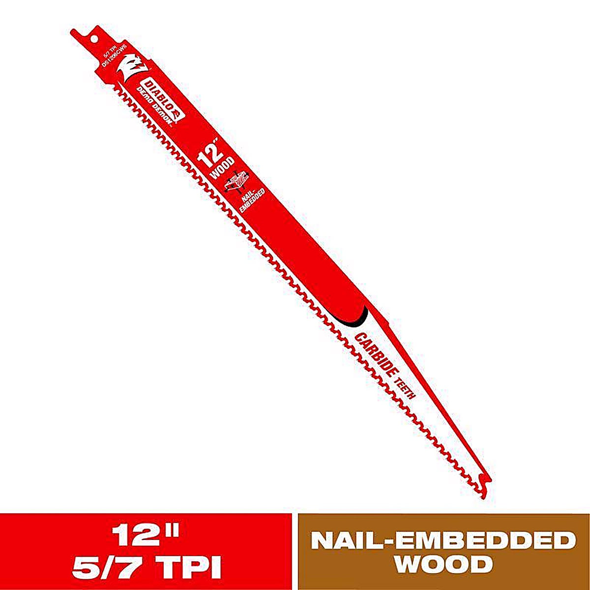 Diablo DS1206CWS Demo Demon 12 in. Carbide Reciprocating Saw Blade 5/7 TPI 1 pc