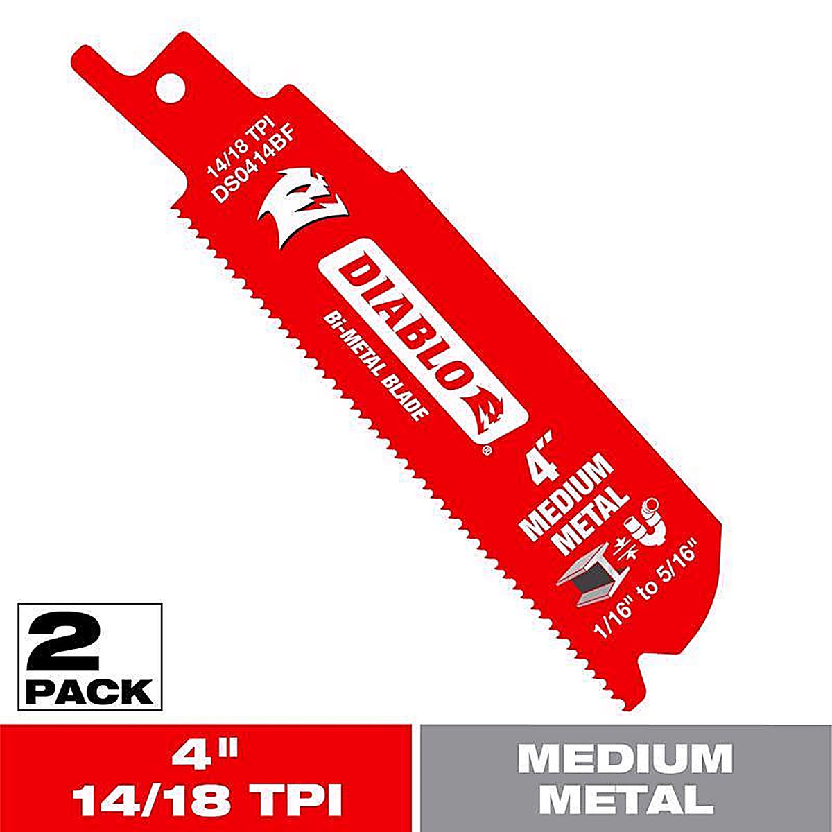 Diablo - DS0414BF2 - 4 In. Bi-Metal Medium Metal Reciprocating Saw Blade 14/18 TPI 2 Pack