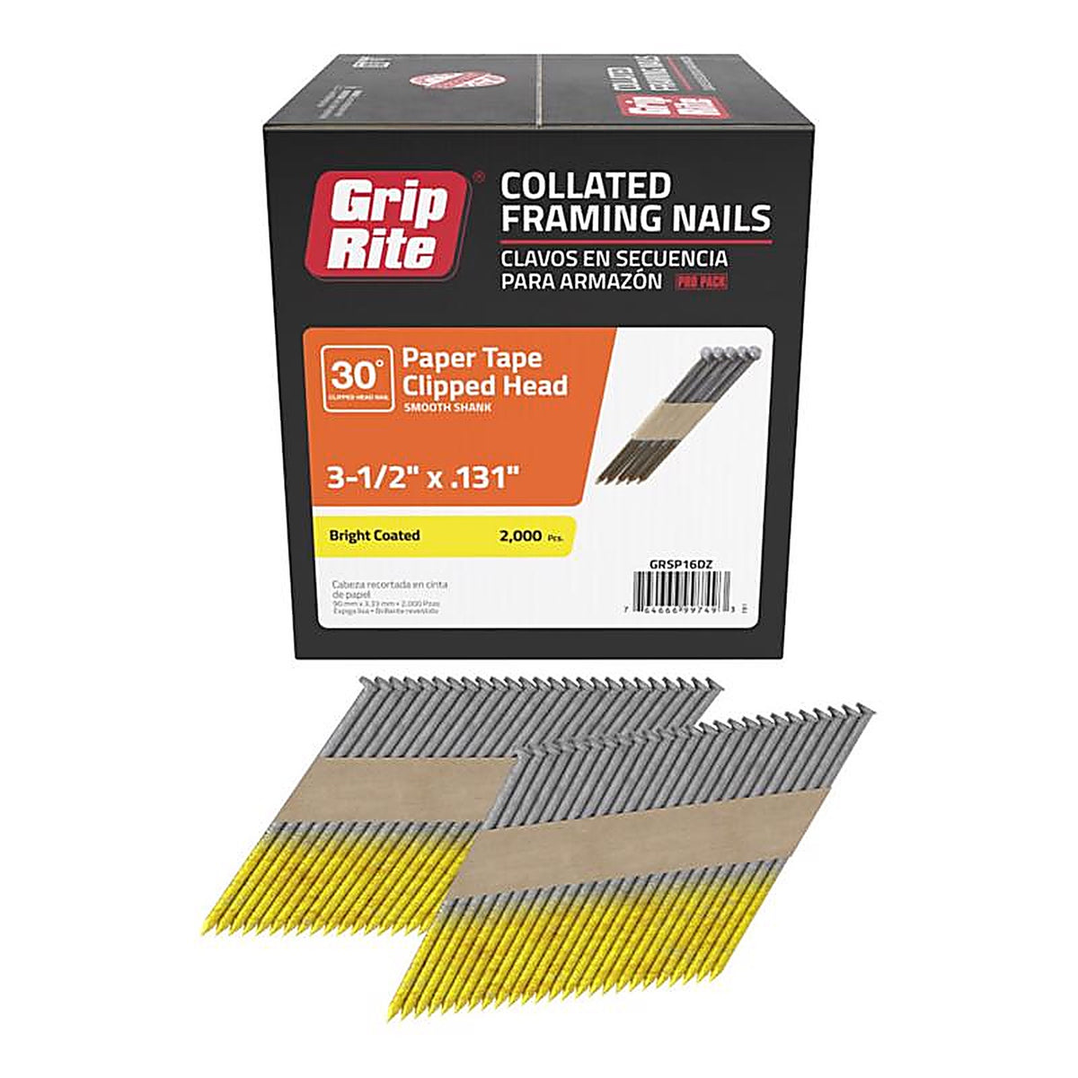 Grip-Rite GRSP16DZ 3-1/2 in. Angled Strip Framing Nails 30 deg. Smooth Shank 2000/Pack
