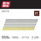 Grip-Rite GR071M 2-3/8 in. 12 Ga. Angled Strip Framing Nails 21 deg. Smooth Shank 1000/Pack