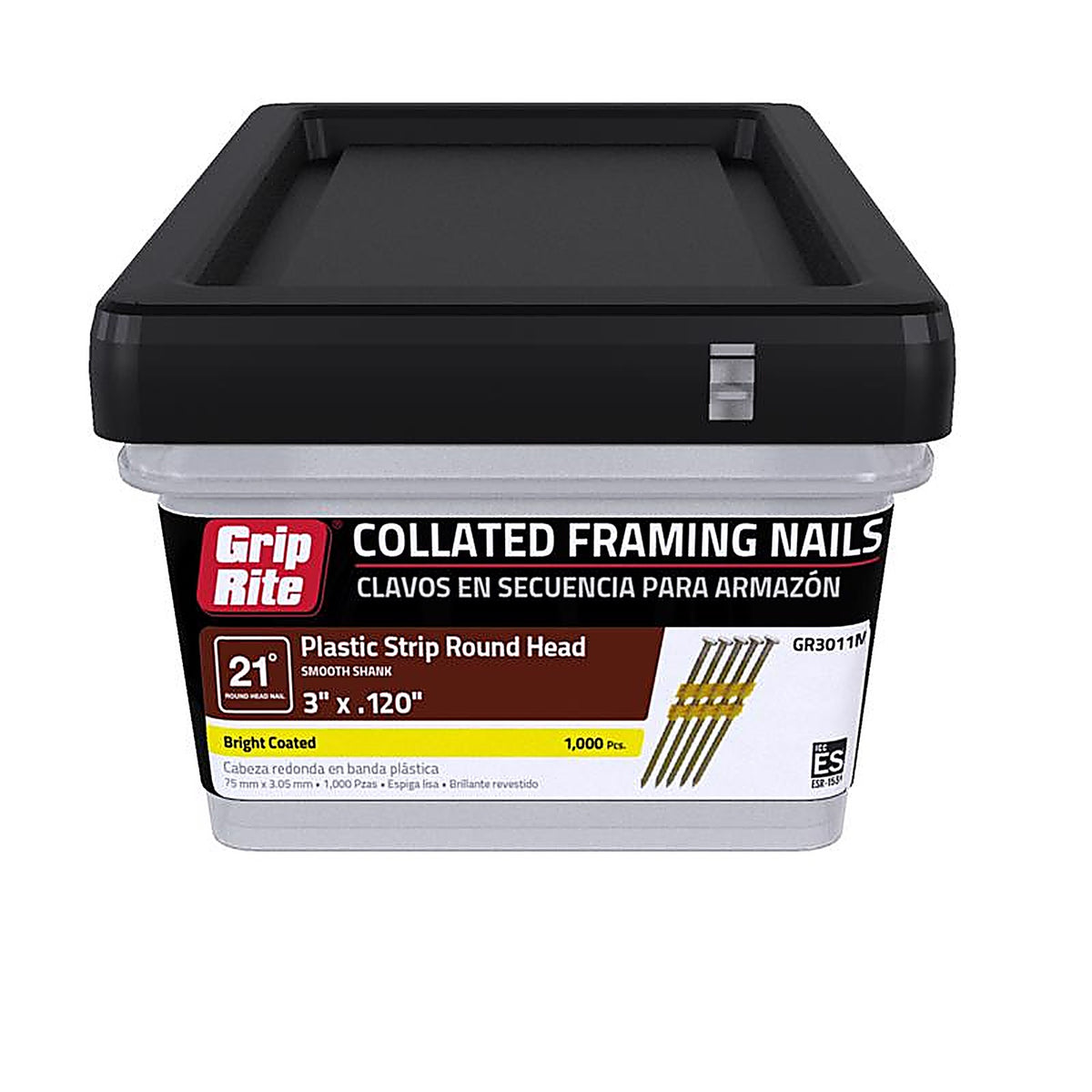 Grip-Rite GR3011M 3 in. 11 Ga. Angled Strip Framing Nails 21 deg. Smooth Shank 1000/Pack