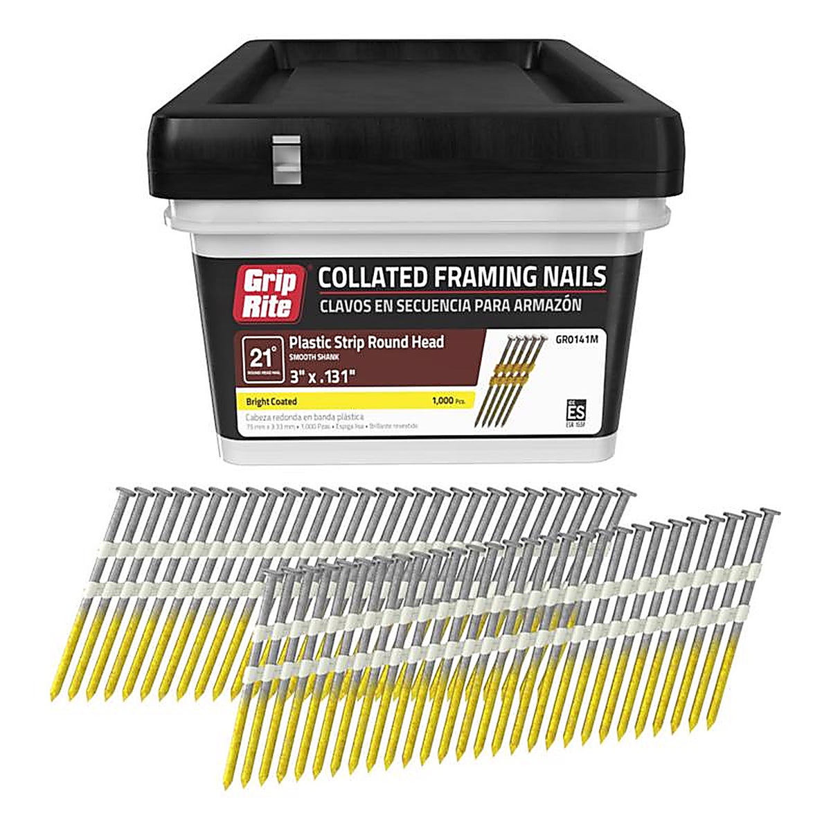 Grip-Rite GR0141M 3 in. 10 Ga. Angled Strip Framing Nails 21 deg. Smooth Shank 1000/Pack