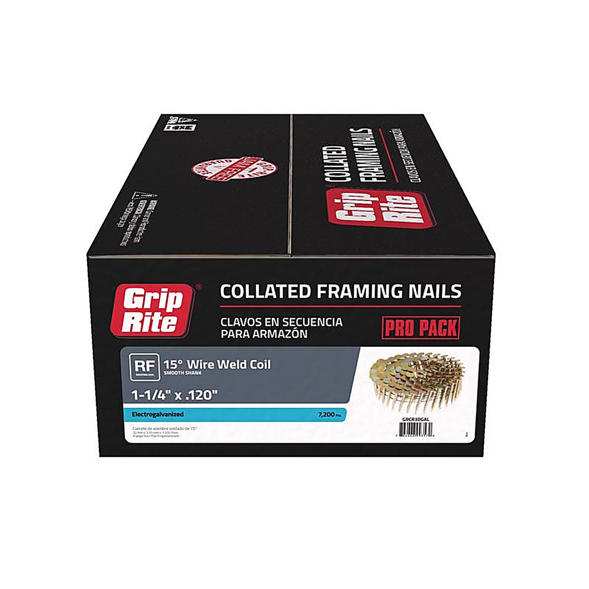 Grip-Rite - GRCR3DGAL - 1-1/4 In. L X 11 Ga. Angled Coil Electro Galvanized Roofing Nails 15 Deg 7200 Pack