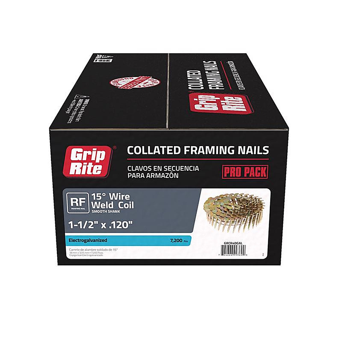 Grip-Rite GRCR4DGAL 1-1/2 in. 11 Ga. Angled Coil Roofing Nails 15 deg. Smooth Shank 7200/Pack