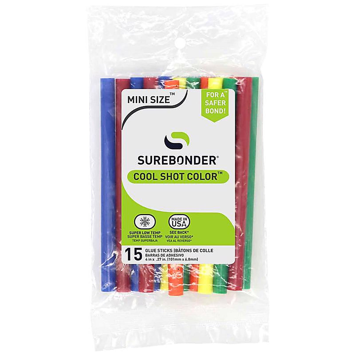 Surebonder CS-15VC 0.3 in. Dia. x 4 in. L Cool Shot Mini Glue Sticks Assorted Colors 15/Pack