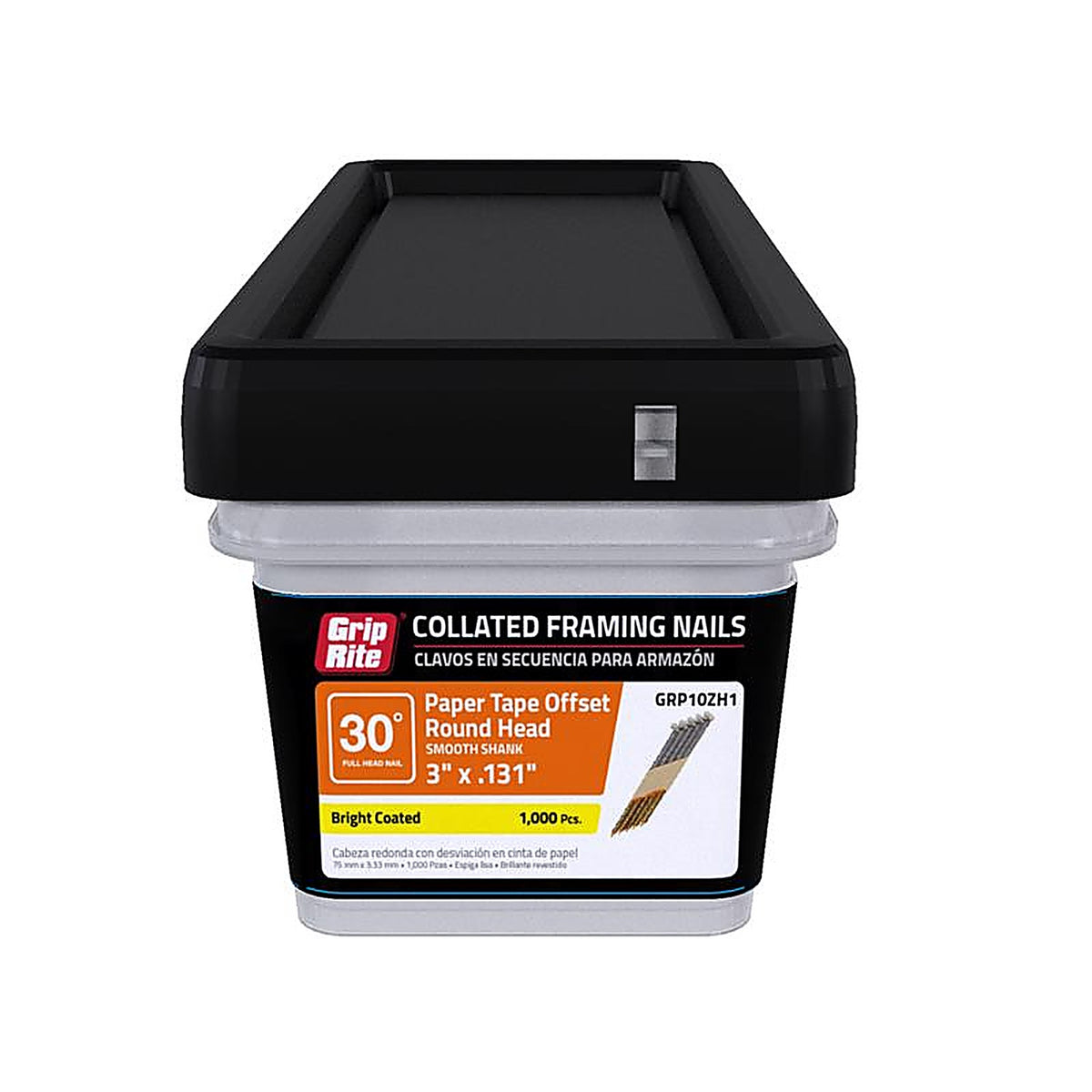 Grip-Rite GRP10ZH1 3 in. 11 Ga. Angled Strip Framing Nails 30 deg. Smooth Shank 1000/Pack